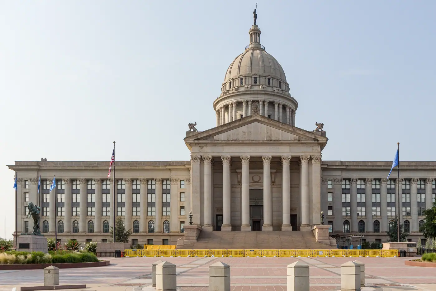 Oklahoma State Capitol exterior beneath a clear blue sky